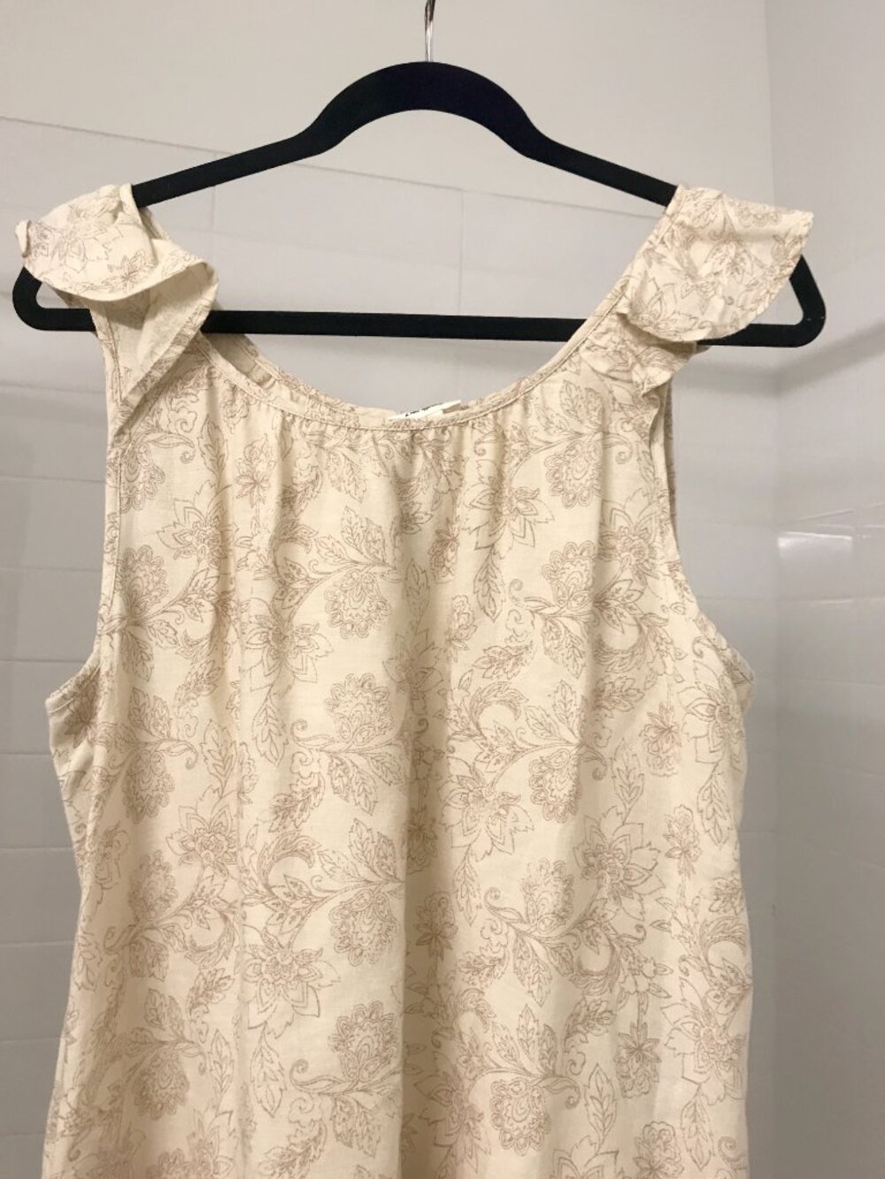 Floral Linen-Blend Dress — Size L a.n.a - Neutral Cream/Tan